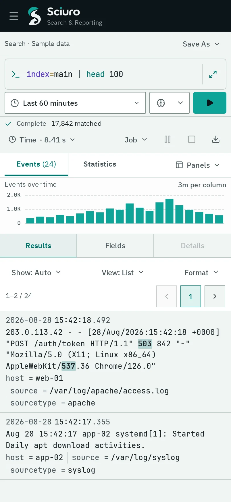 Sciuro Search on a phone in the Light theme